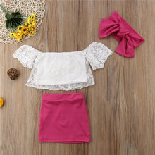 Load image into Gallery viewer, Lace Floral Tank Shirt Tops + High Waist Red Skirts