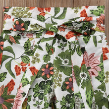 Load image into Gallery viewer, Off Shoulder Bandeau Solid Tank Tops+ Floral Belt High Waist Pants