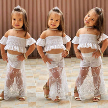 Load image into Gallery viewer, White Lace Floral Tops+ Long Skirt