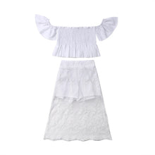 Load image into Gallery viewer, White Lace Floral Tops+ Long Skirt